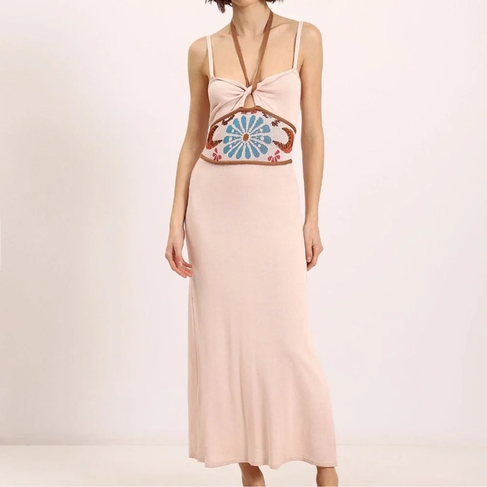 DIXIE Moon Flower Knit Halter Maxi Dress Small NWOT - Picture 3 of 5